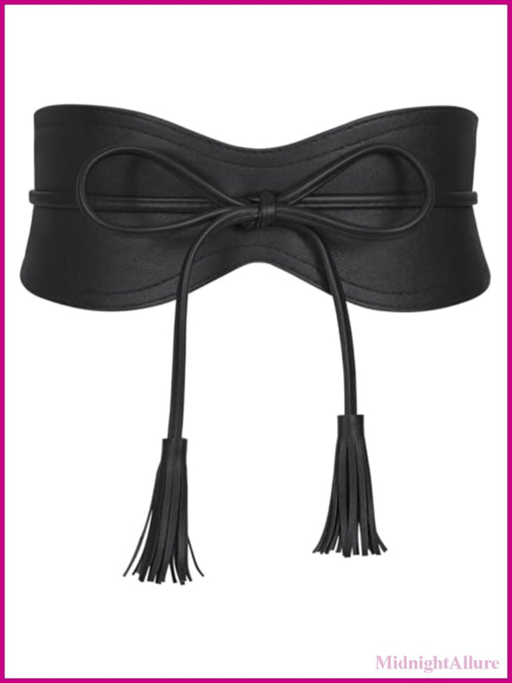 Faux Leather Wide Obi Belt with Tassel Tie for Dress